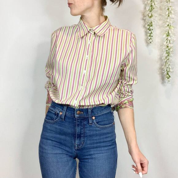 RARE ROBERT GRAHAM striped button down shirt paisley cuffs preppy coastal 2644 - Picture 6 of 16